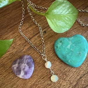 Handmade Handcrafted Agate and Druzy Wire Wrapped Dainty Charm Necklace